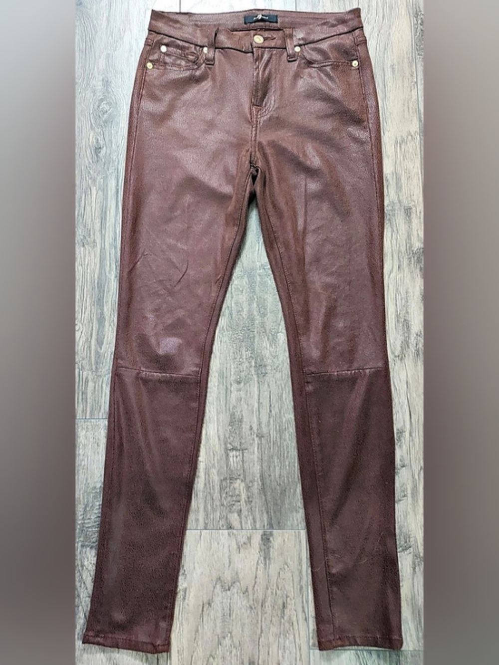 7 FOR ALL MANKIND Faux Leather Skinny Pants Brown Waist 26